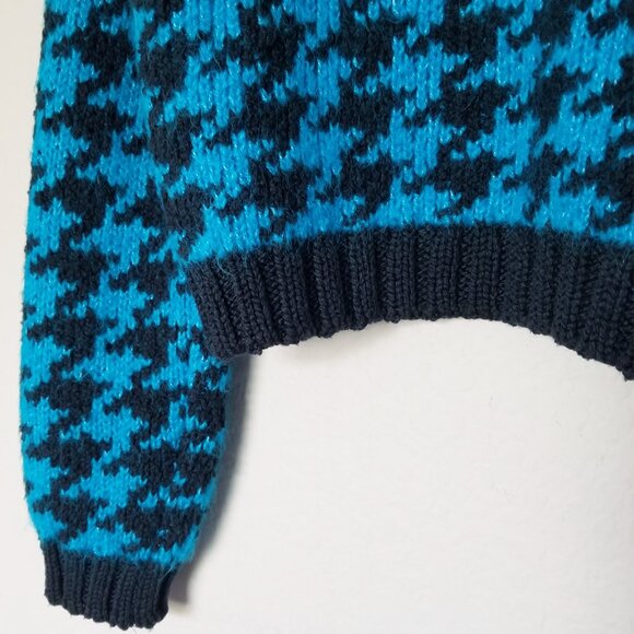 Zara‎ Houndstooth Chunky Blue Black Open Front Cardigan L Slouchy Preppy Casual - Picture 11 of 16